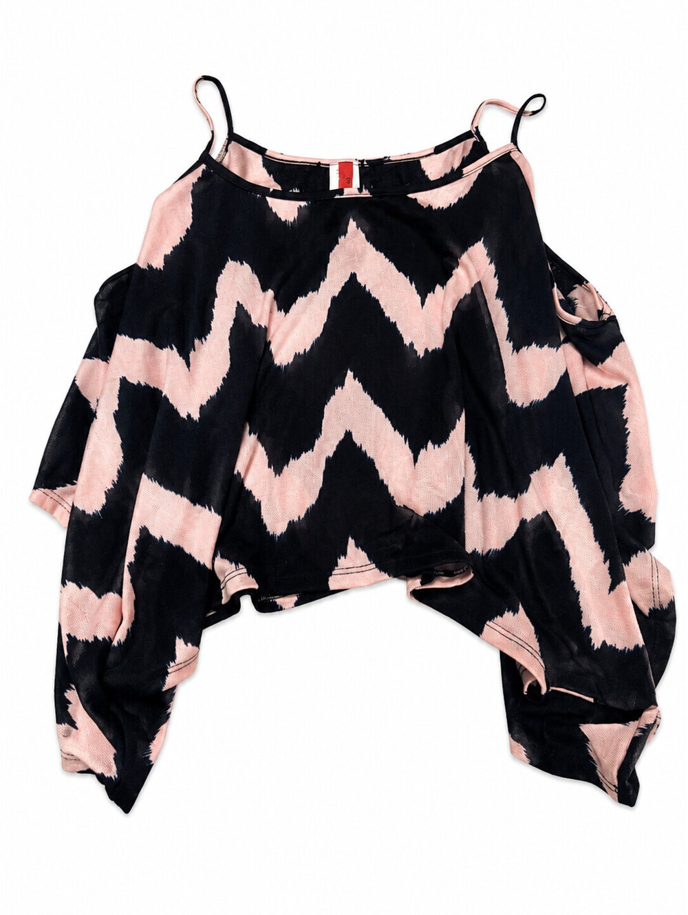 Topia Women's Size L Pink & Navy Blue Chevron Cold Shoulder Top Spaghetti Straps